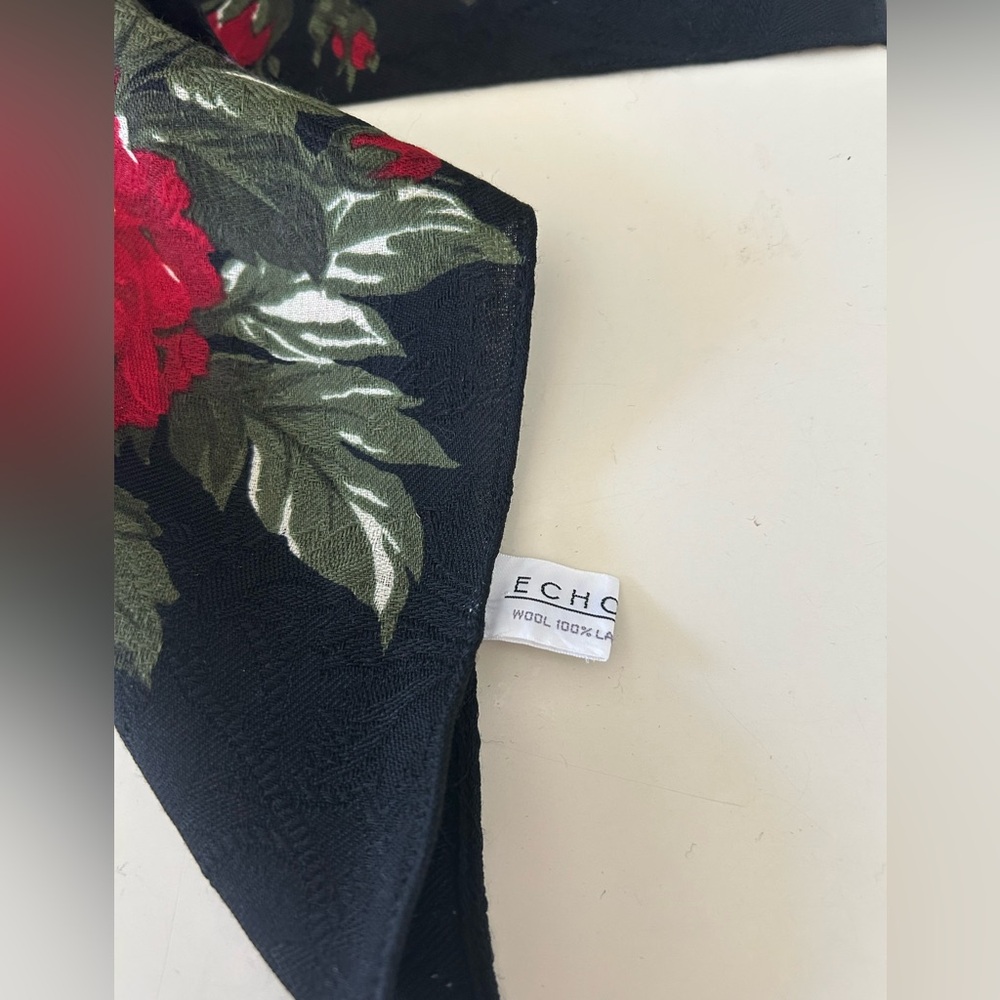 100% Wool Signed Echo Flowered Scarf - image 2